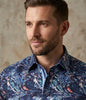 Blue Paisley Crust Print Shirt with Matching Handkerchief