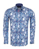 Blue paisley patterned shirt on a white background