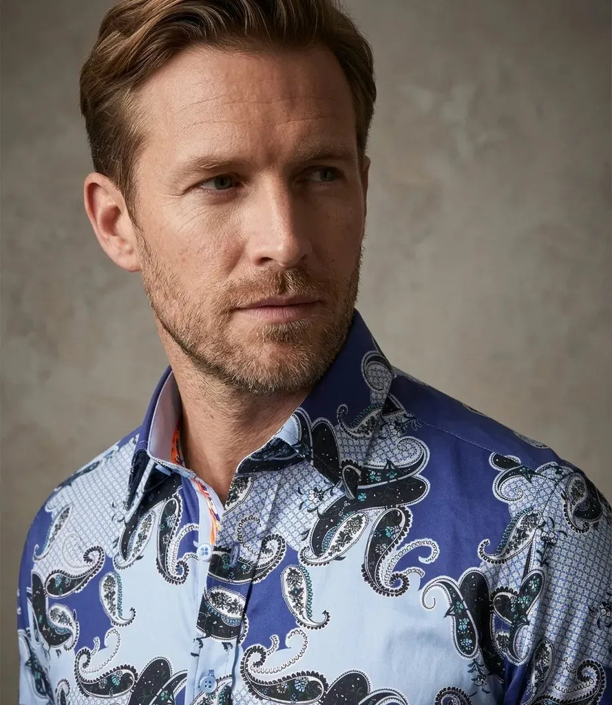 Blue Paisley Print with Matching Handkerchief