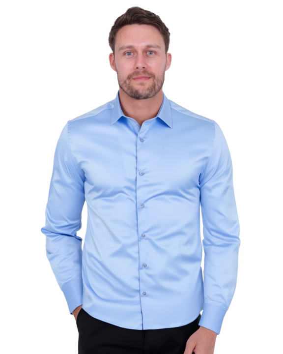 Blue Plain Pure Cotton Men's Shirt-Makrom
