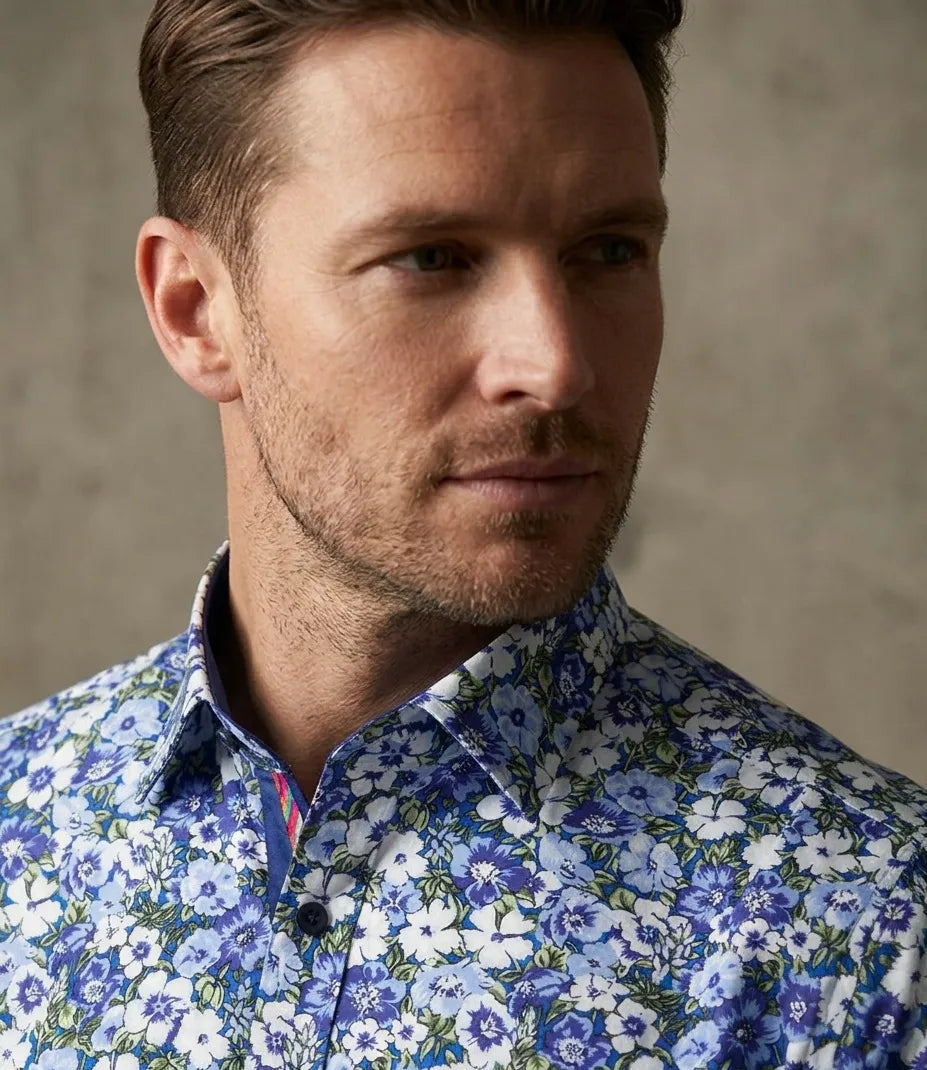 Blue Poppy Print with Matching Handkerchief