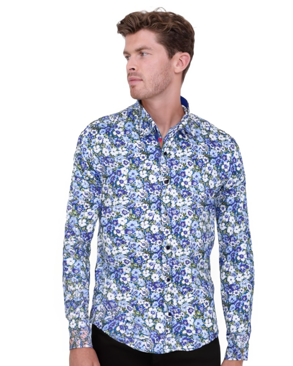 Blue Poppy Print with Matching Handkerchief-Makrom