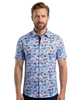 Blue Retro Cars Print Short Sleeve Shirt-Makrom