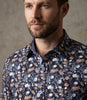 Blue Rose Print Men's Shirt with Matching Handkerchief