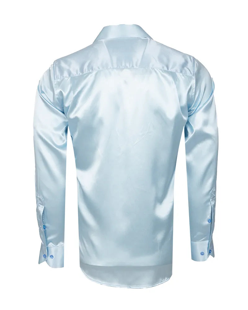 Blue Shiny Plain Satin Classic Men’s Shirt-Makrom