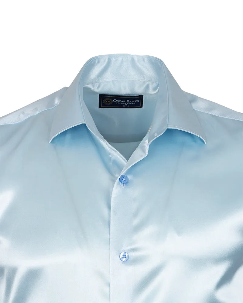 Blue Shiny Plain Satin Classic Men’s Shirt-Makrom