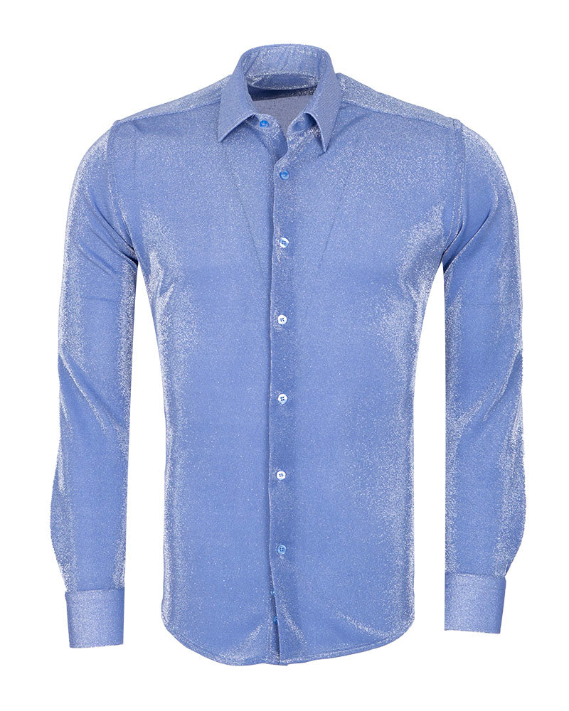 Blue Sparkle Studded Glitter Shirt-Makrom