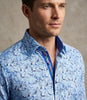 Blue Stork Print Shirt with Matching Handkerchief