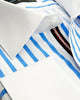 Blue Stripe Contrast Collar Double Cuff Shirt-Makrom