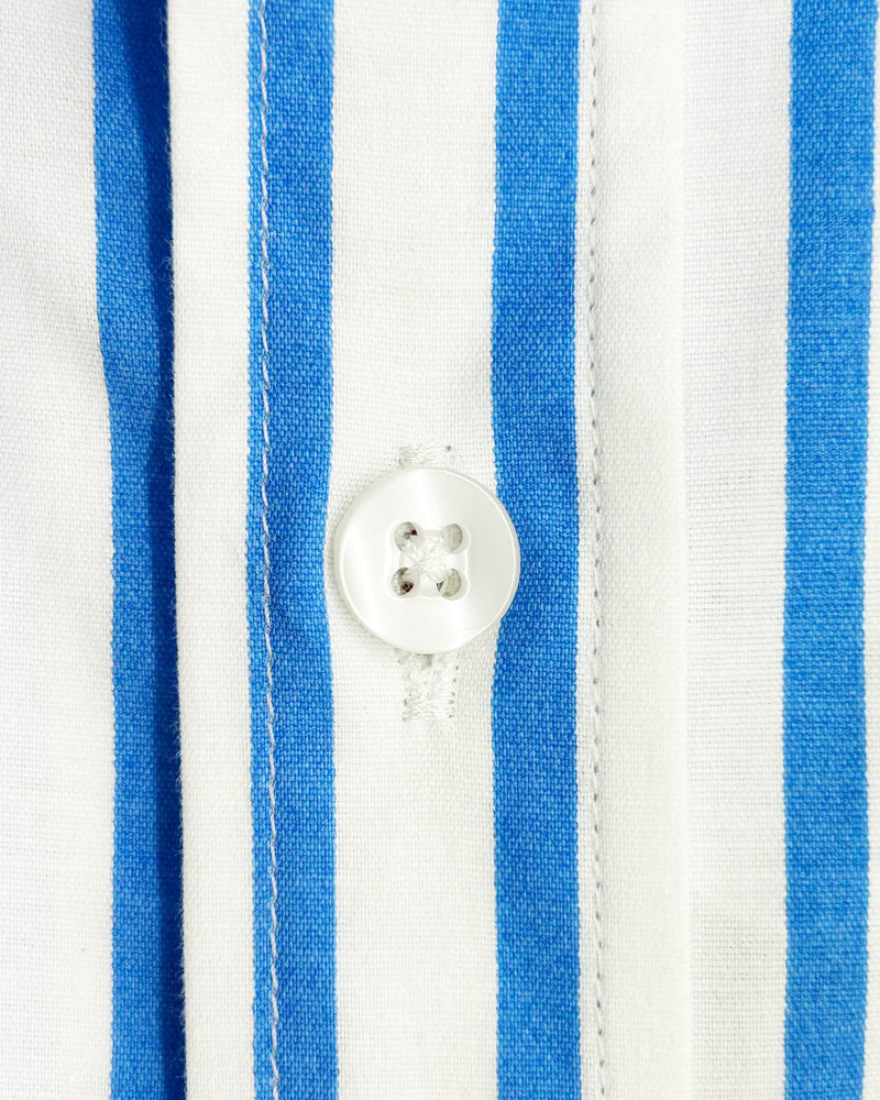 Blue Stripe Contrast Collar Double Cuff Shirt-Makrom