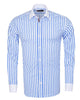Blue Stripe Contrast Collar Double Cuff Shirt-Makrom