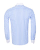 Blue Stripe Contrast Collar Double Cuff Shirt-Makrom