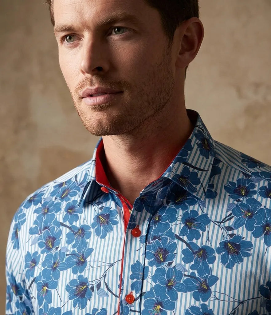 Blue Stripe Daisy Floral Print Shirt