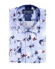 Blue Stripe Floral Print Men's Shirt with Matching Handkerchief-Makrom