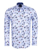 Blue Stripe Floral Print Men's Shirt with Matching Handkerchief-Makrom