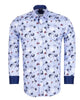 Blue Stripe Floral Print Men's Shirt with Matching Handkerchief-Makrom