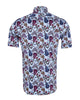 Blue Stripe Guitar and Skull Print Short Sleeve Shirt-Makrom