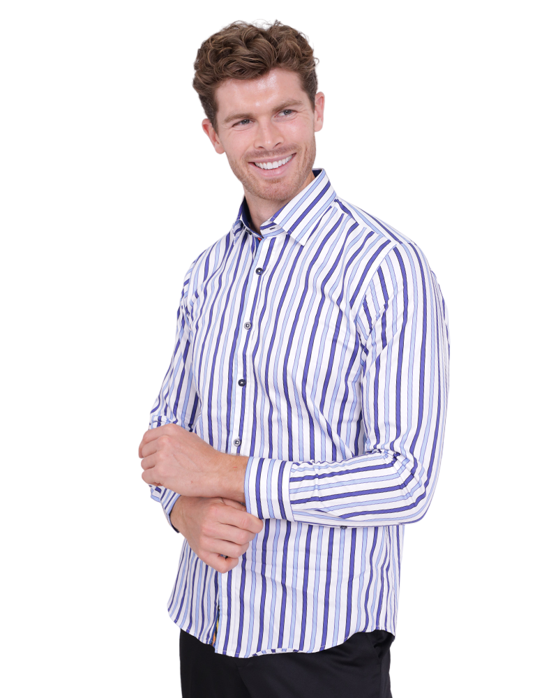 Blue Stripe Print Shirt with Matching Handkerchief-Makrom