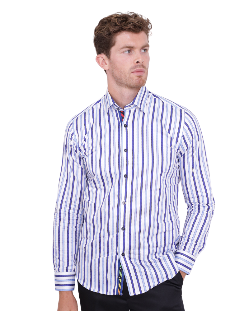 Blue Stripe Print Shirt with Matching Handkerchief-Makrom