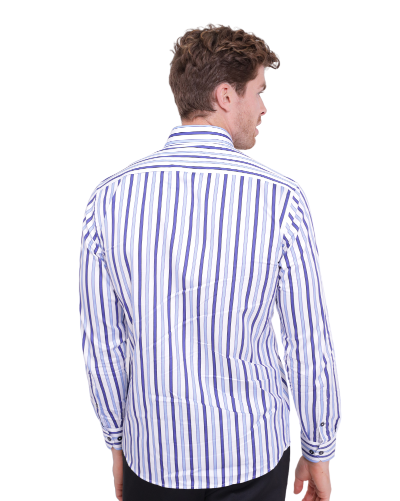 Blue Stripe Print Shirt with Matching Handkerchief-Makrom
