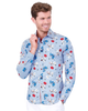 Blue Striped Floral Design Print Shirt-Makrom
