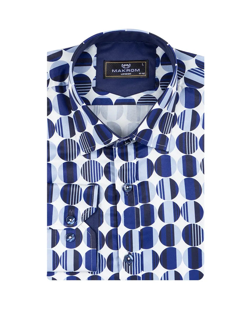 Blue Stylish Circle Print Shirt - Stylish & Comfortable Wear  Makrom