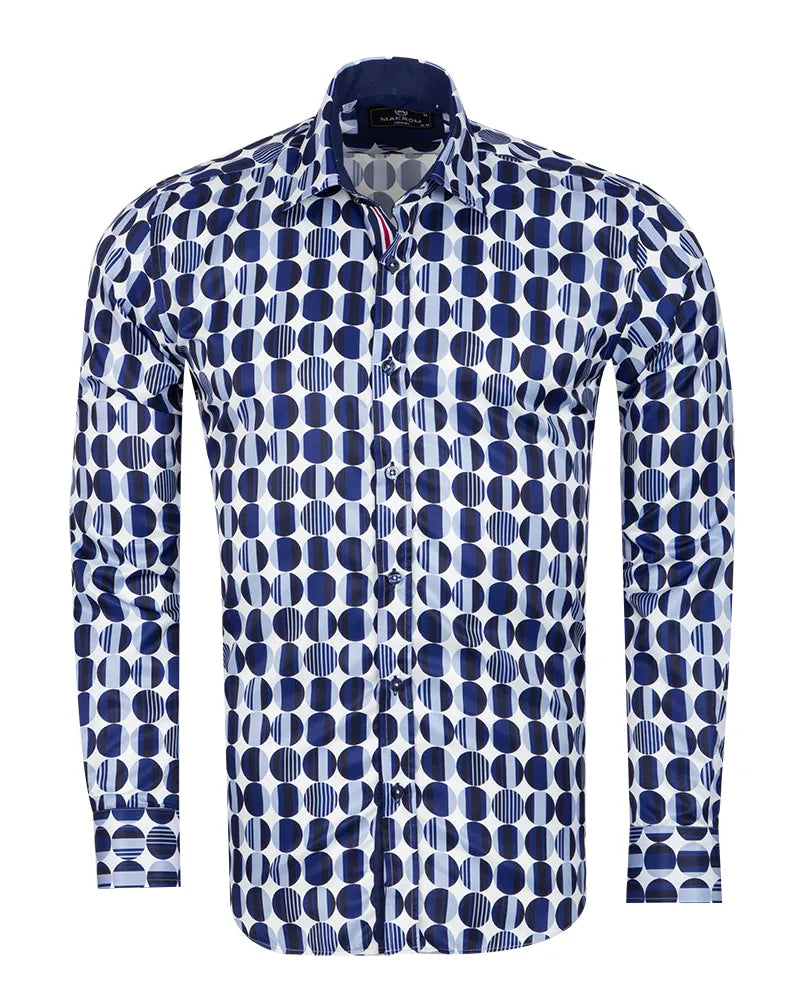 Blue Stylish Circle Print Shirt-Makrom