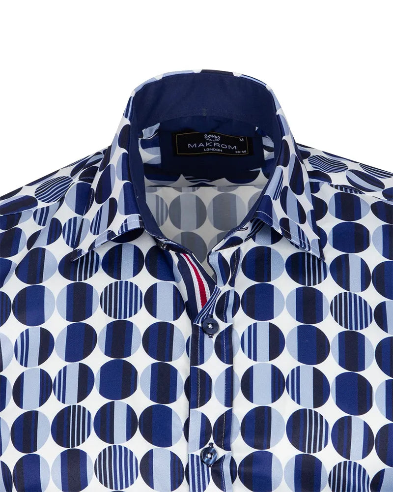 Blue Stylish Circle Print Shirt-Makrom