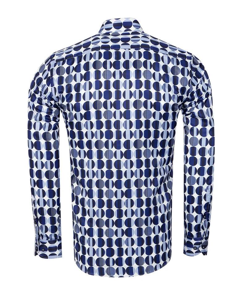 Blue Stylish Circle Print Shirt-Makrom