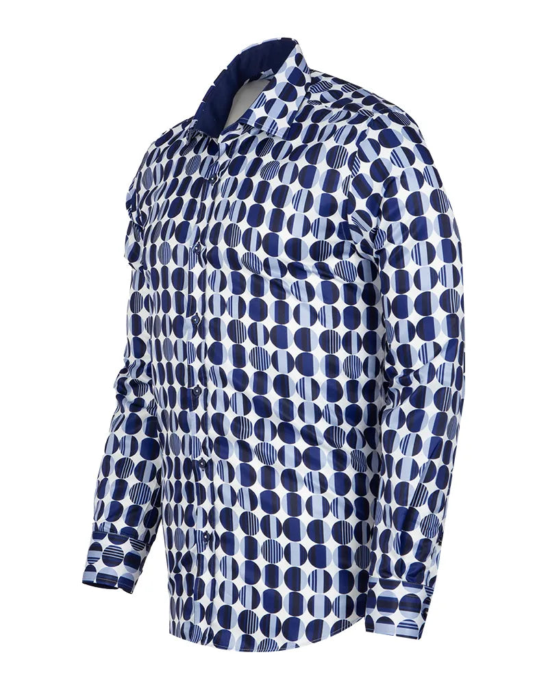 Blue Stylish Circle Print Shirt-Makrom