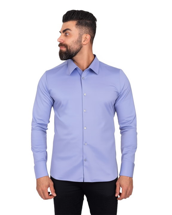 Blue Twill Classic Single Cuff Shirt-Makrom