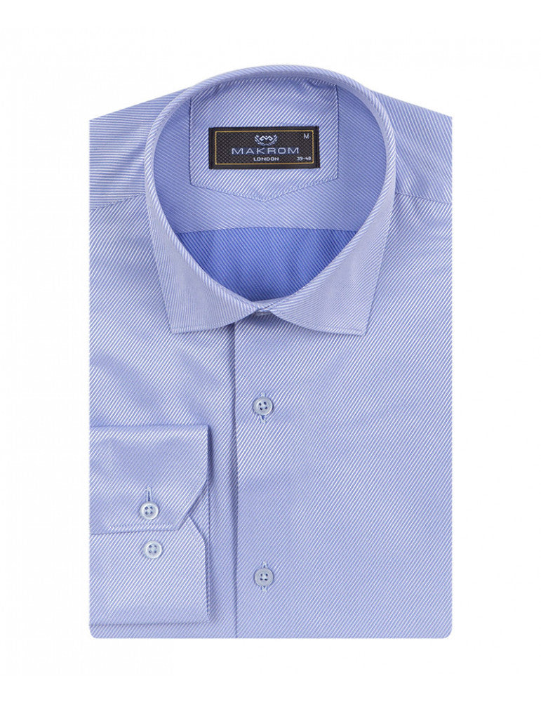 Blue Twill Classic Single Cuff Shirt-Makrom