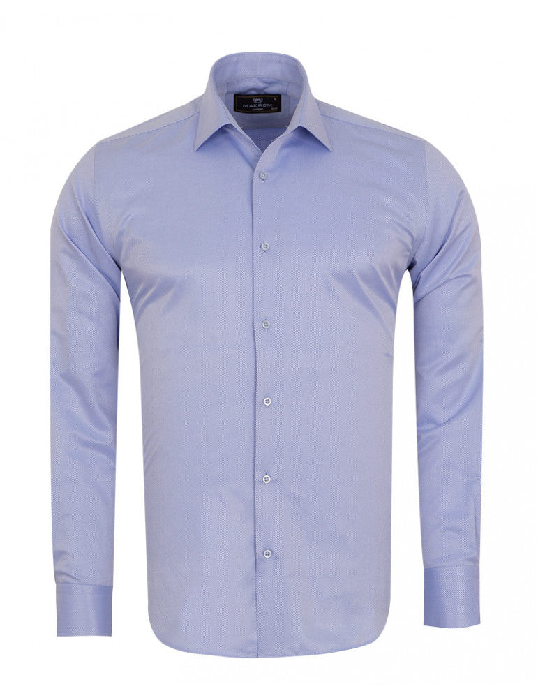 Blue Twill Classic Single Cuff Shirt-Makrom