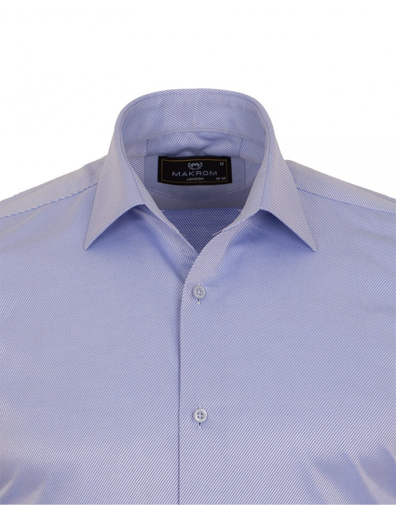 Blue Twill Classic Single Cuff Shirt-Makrom