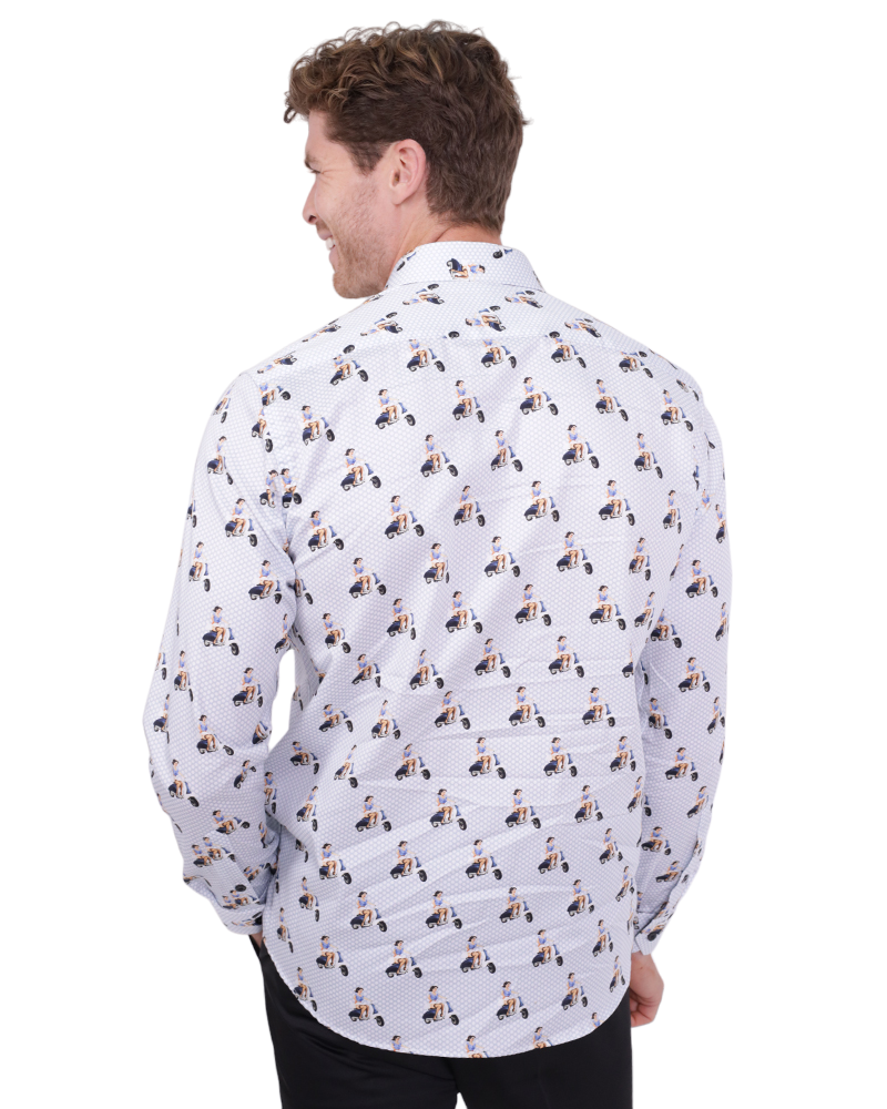 Blue Vespa Print Shirt with Matching Handkerchief-Makrom