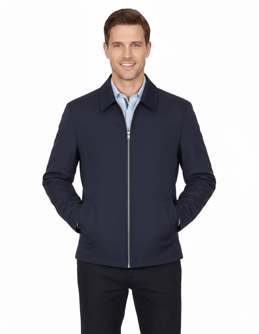 Blue Zip-Up Jacket with Classic Collar-Makrom