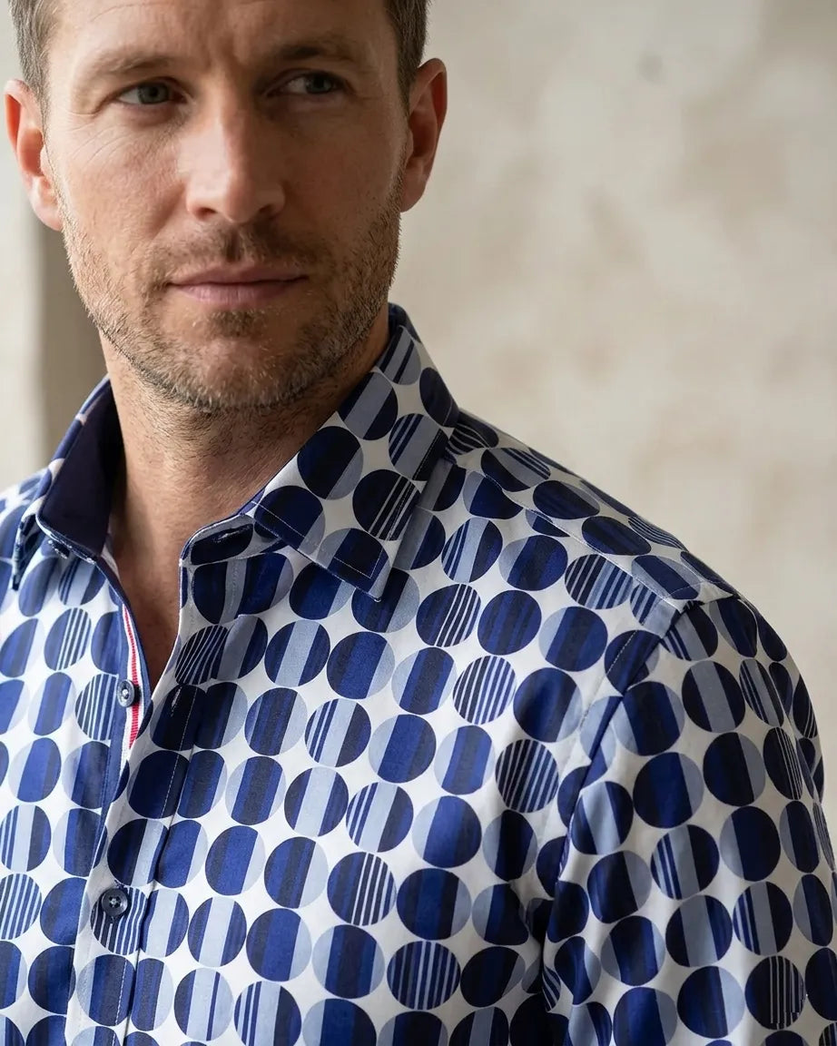 Blue Stylish Circle Print Shirt
