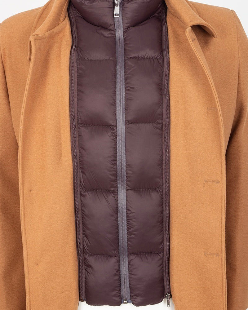 Brown Overcoat with Removable Quilted Inner Layer-Makrom
