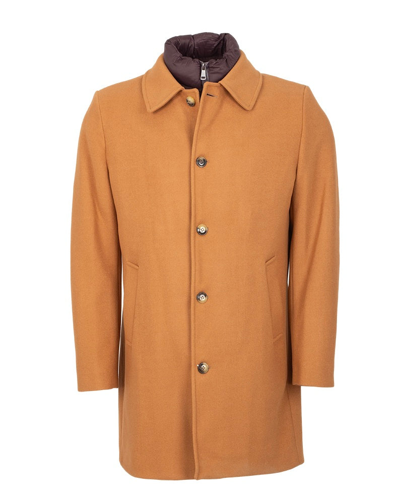 Brown Overcoat with Removable Quilted Inner Layer-Makrom