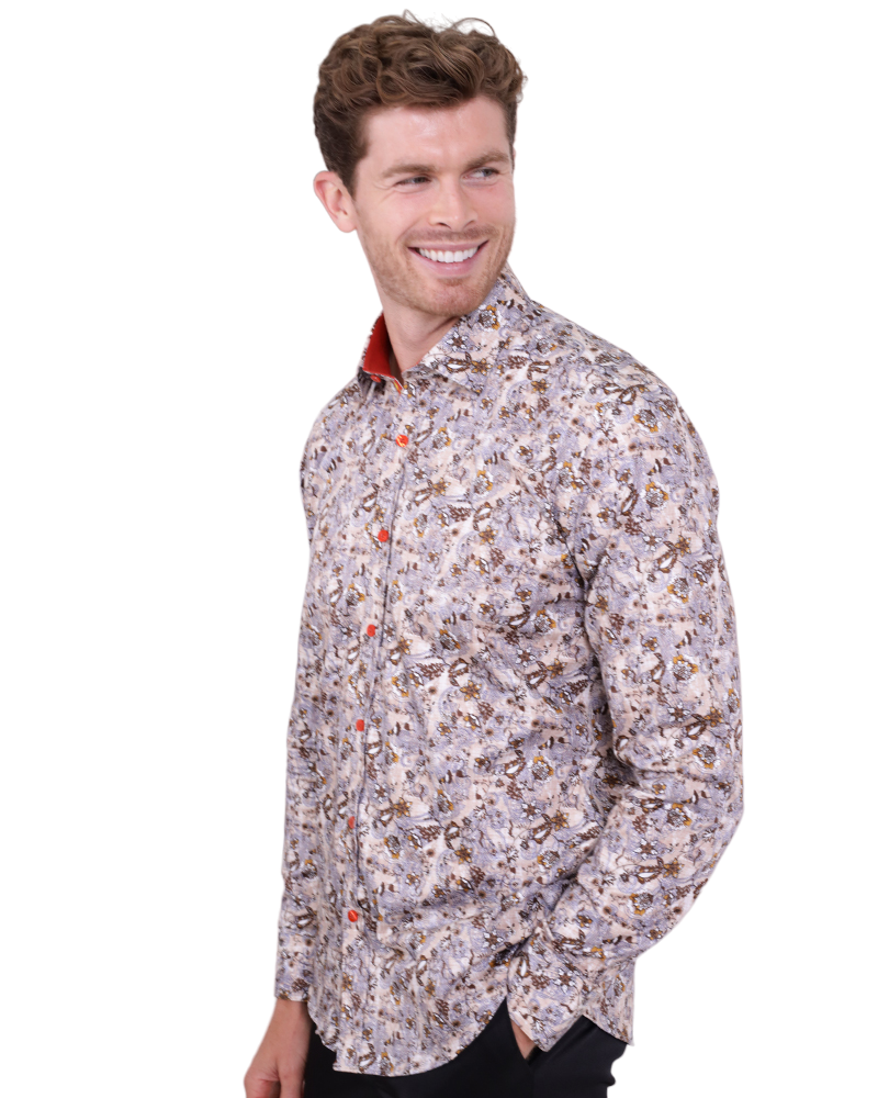 Brown Paisley Print Shirt with Matching Handkerchief-Makrom