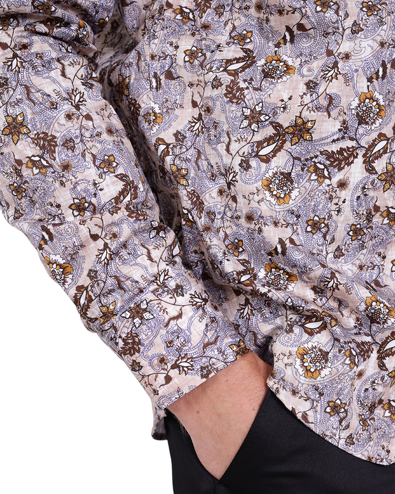 Brown Paisley Print Shirt with Matching Handkerchief-Makrom