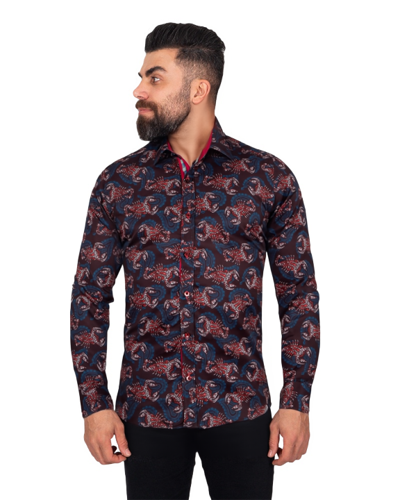 Brown Scorpion Print Shirt-Makrom