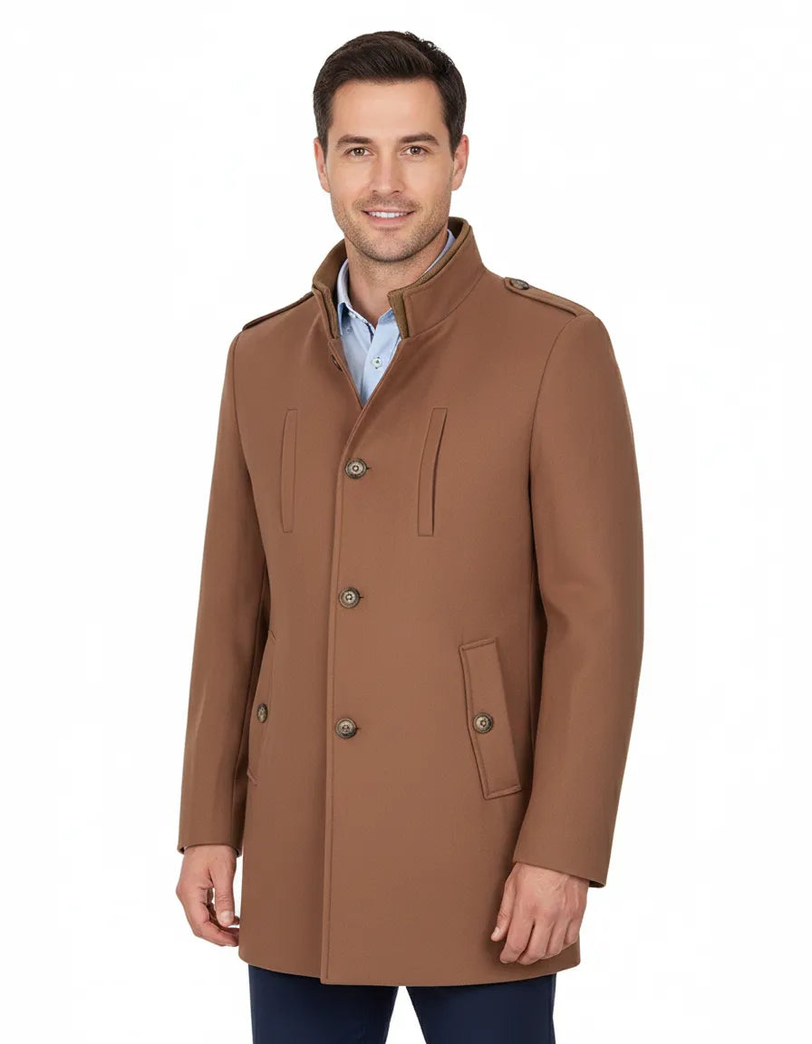 Brown Single Breasted Overcoat with Removable Quilted Insert-Makrom