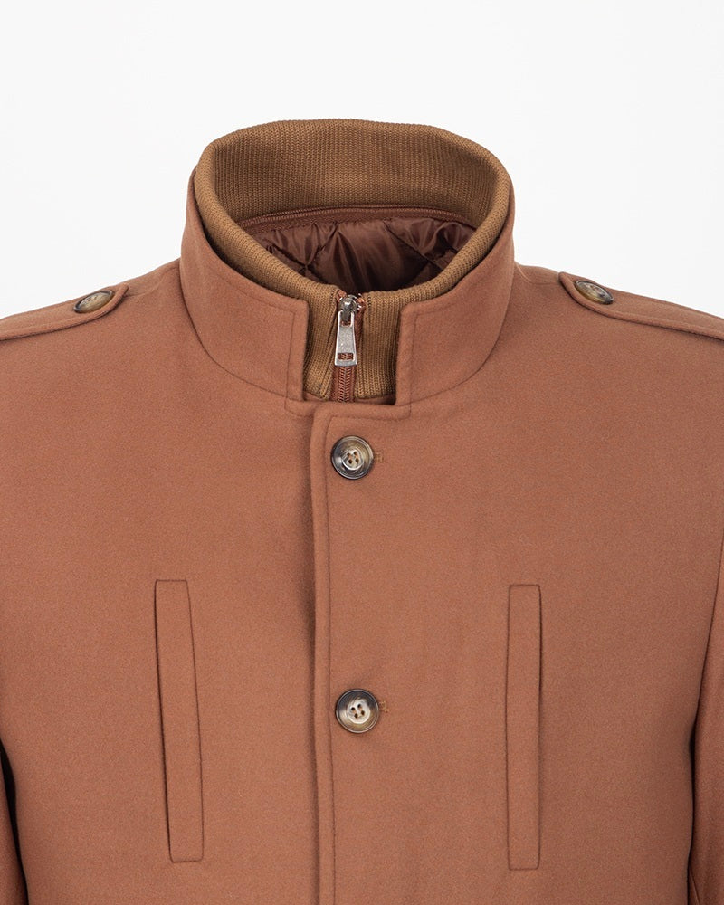 Brown Single Breasted Overcoat with Removable Quilted Insert-Makrom