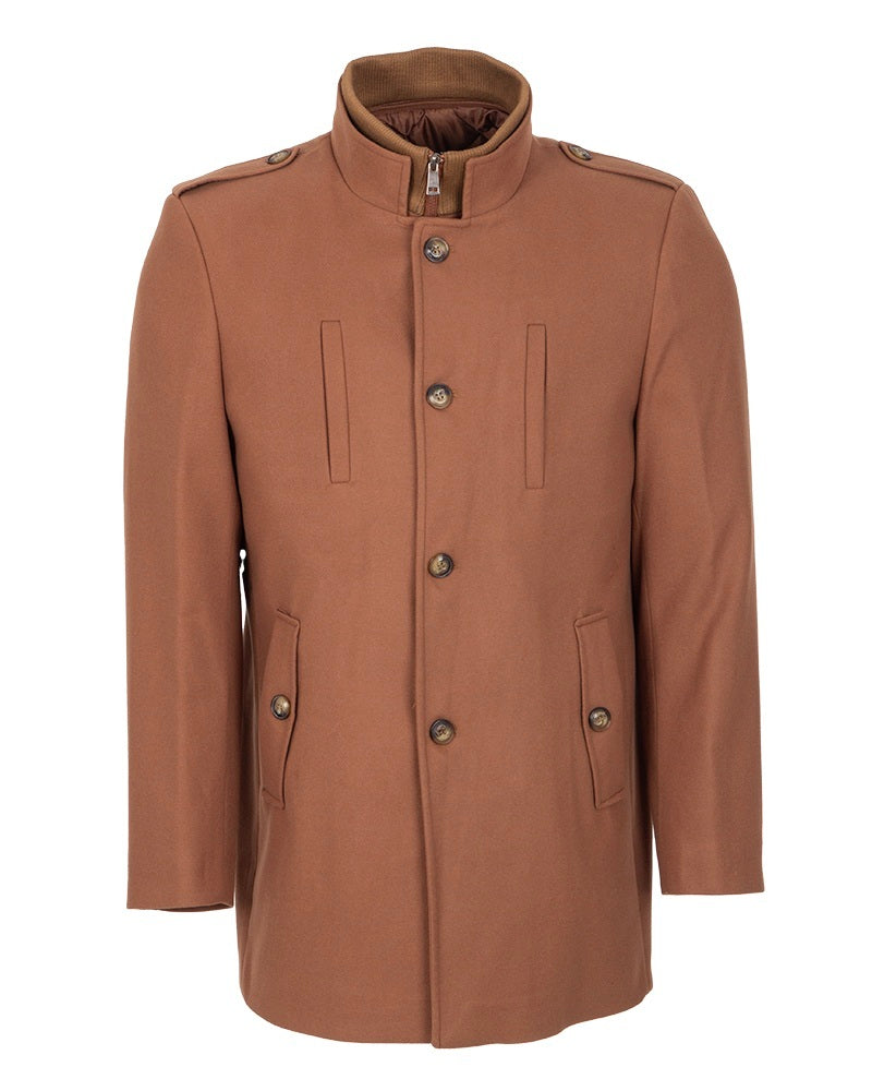 Brown Single Breasted Overcoat with Removable Quilted Insert-Makrom