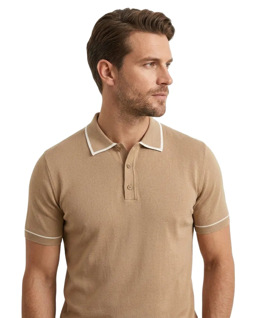 Polo Beige Contrasting Collar Tip