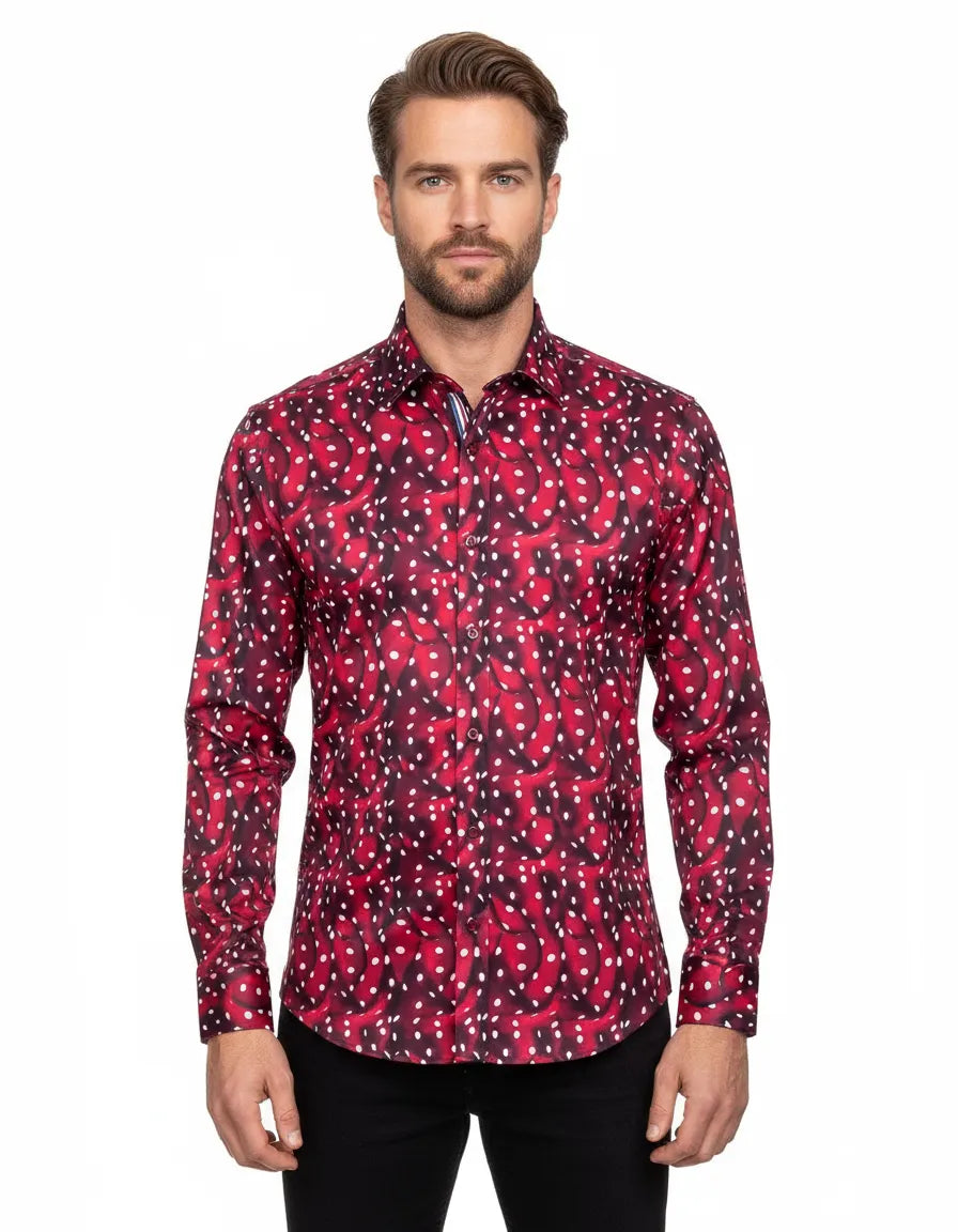 Burgundy Abstract Polka Print-Makrom