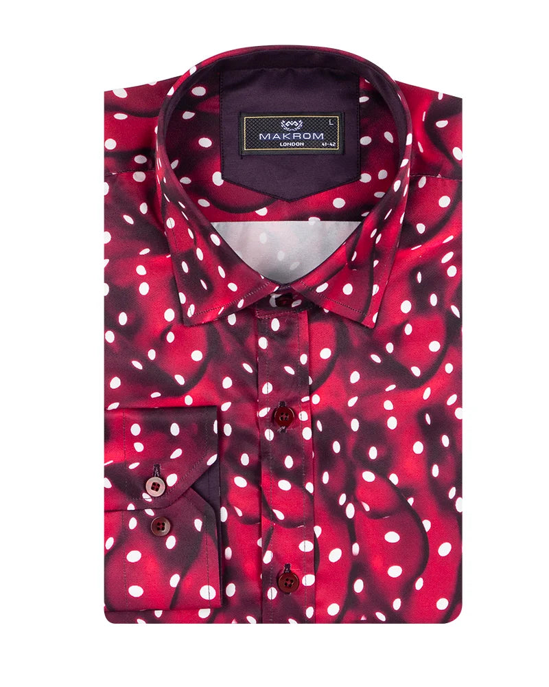 Burgundy Abstract Polka Print-Makrom