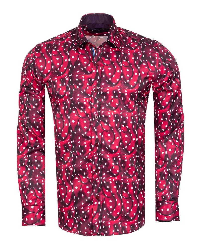 Burgundy Abstract Polka Print-Makrom