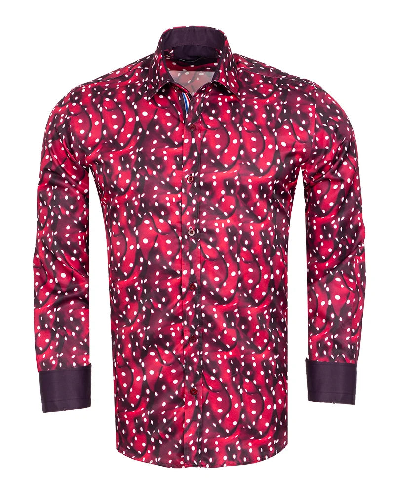 Burgundy Abstract Polka Print-Makrom